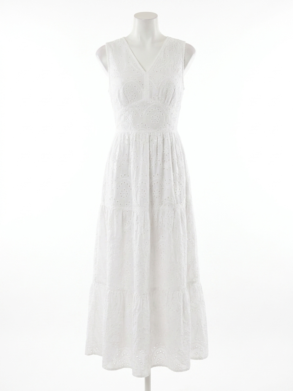 NEW CHARLIE B long sleeveless cotton eyelet dress in white